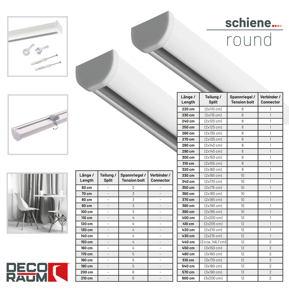 Gardinenschiene Innenlauf Round Weiß