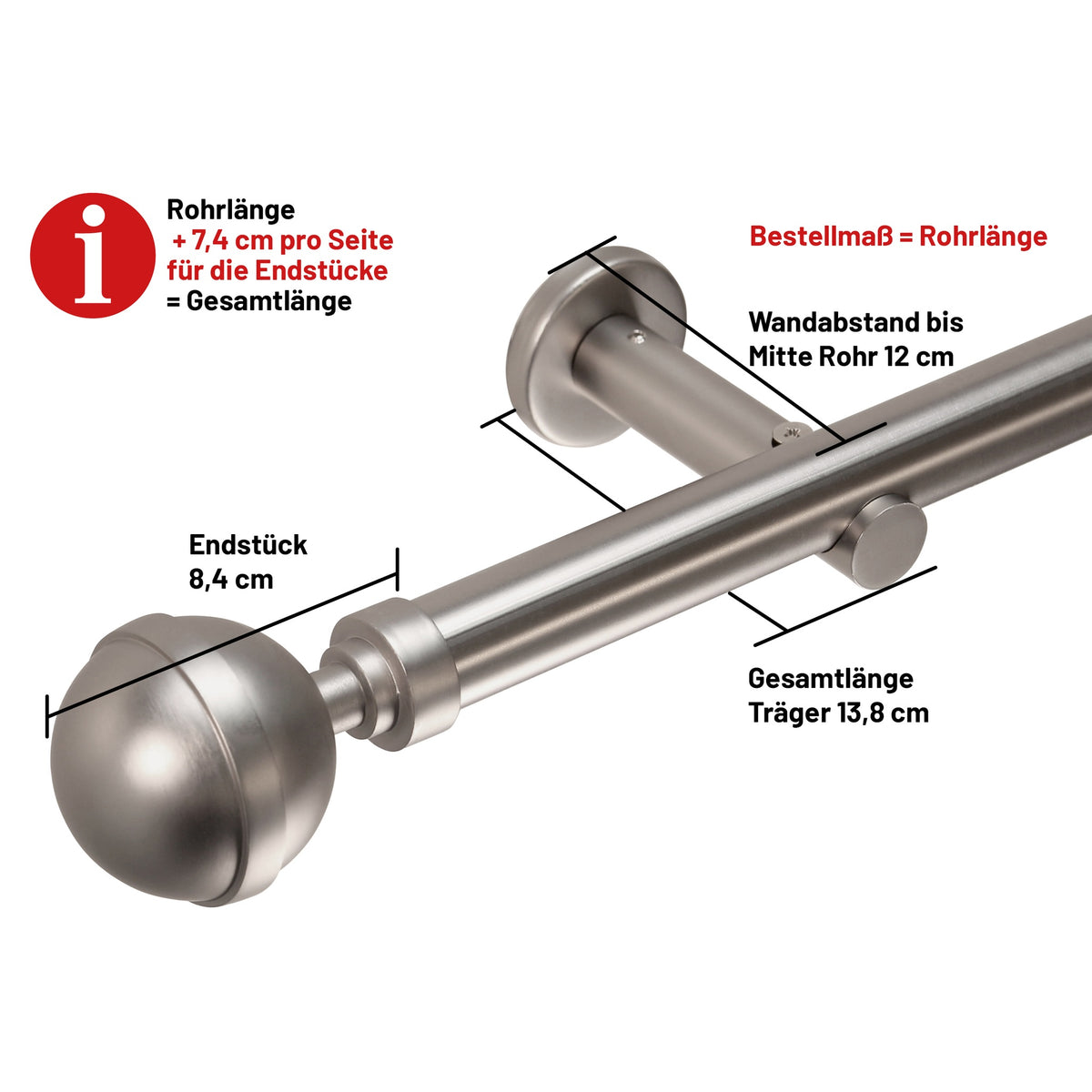 Gardinenstange Style 25mm Edelstahl-optik mit Kugel