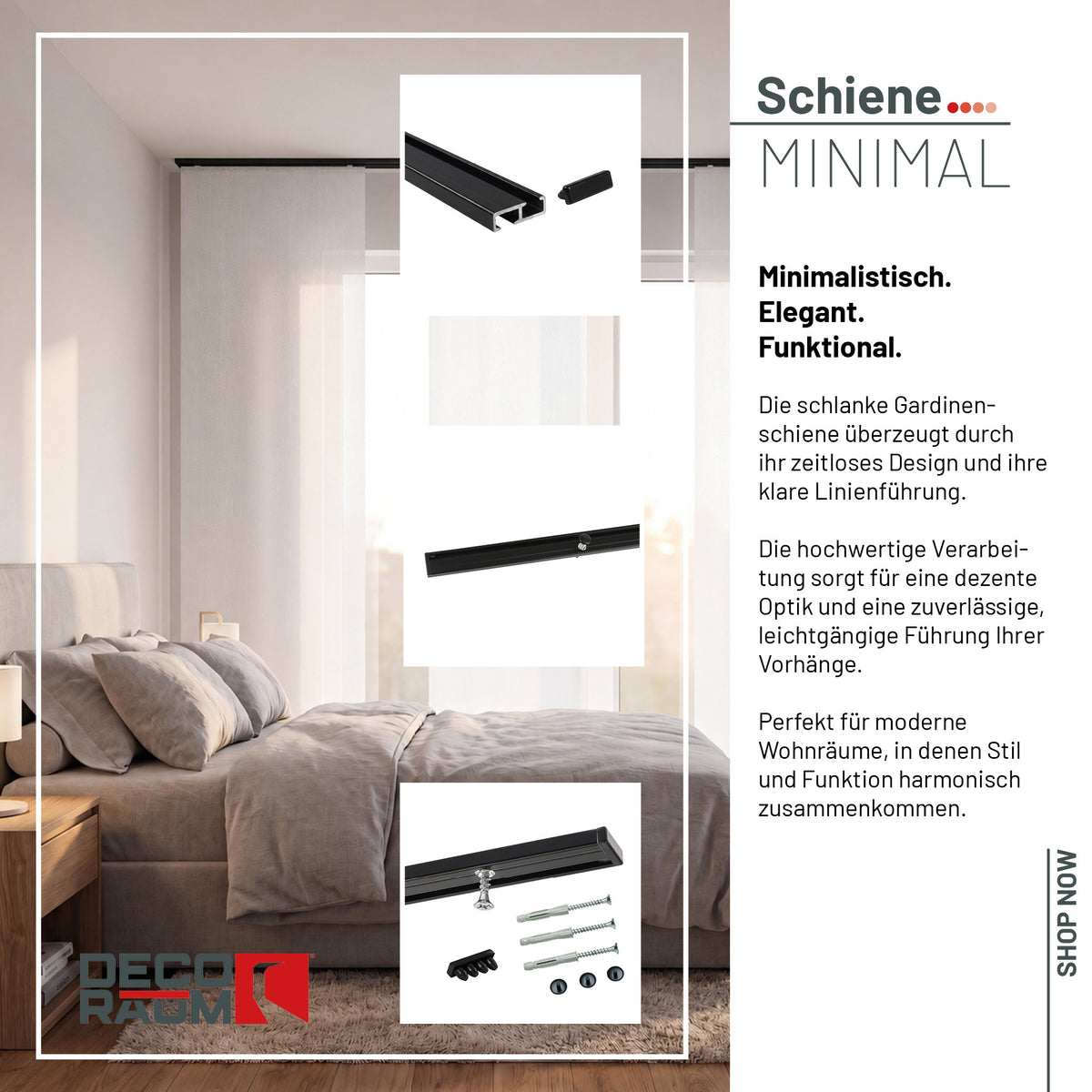 Gardinenschiene Innenlauf auf Maß 1-läufig Schwarz - Serie Minimal