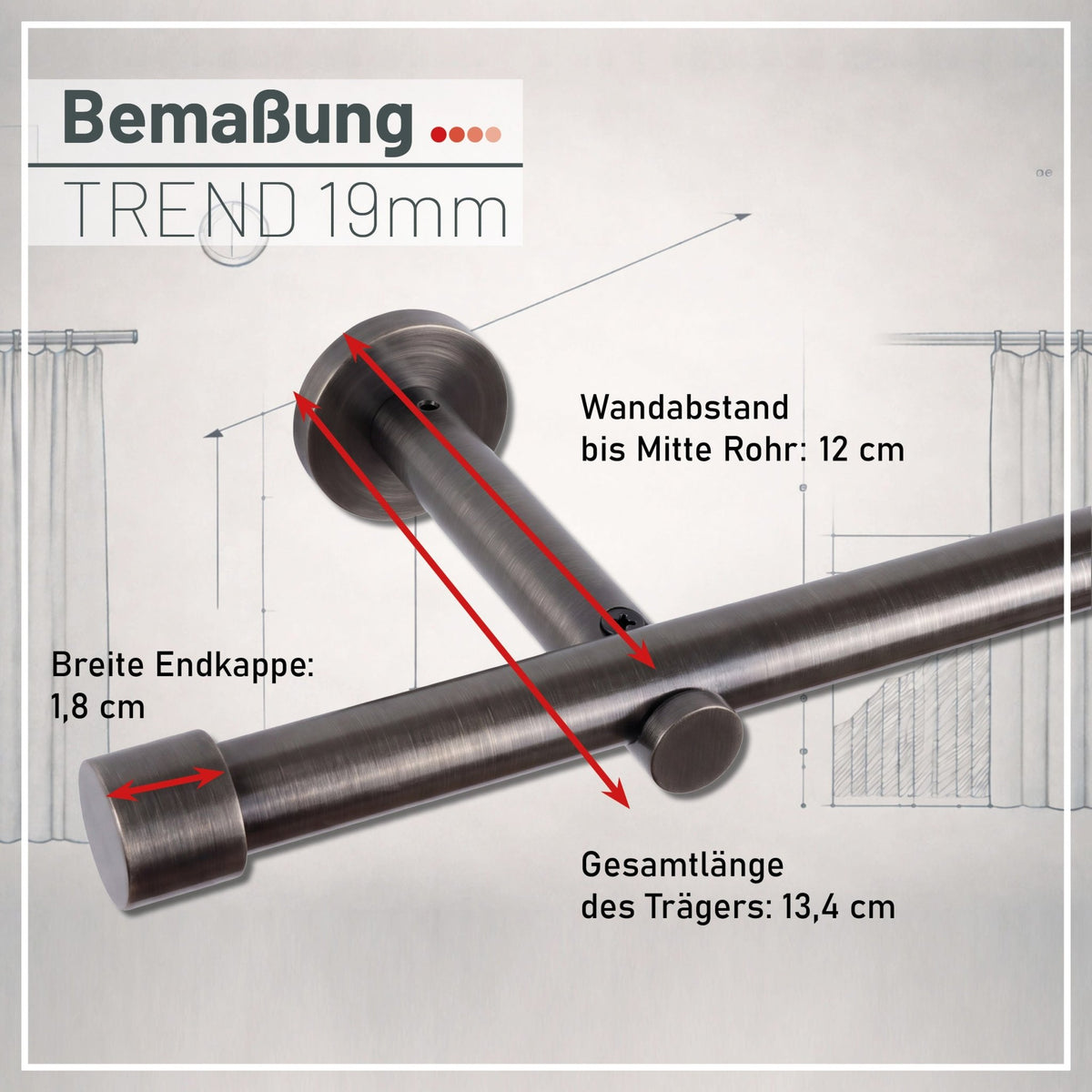 Custom-made curtain rod 25mm 1-track black matt with cap - Style series
