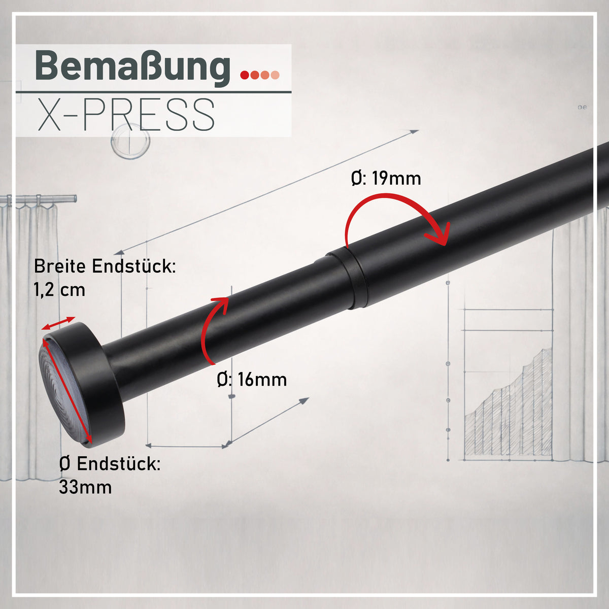X-press Spannstange ausdrehbar Schwarz