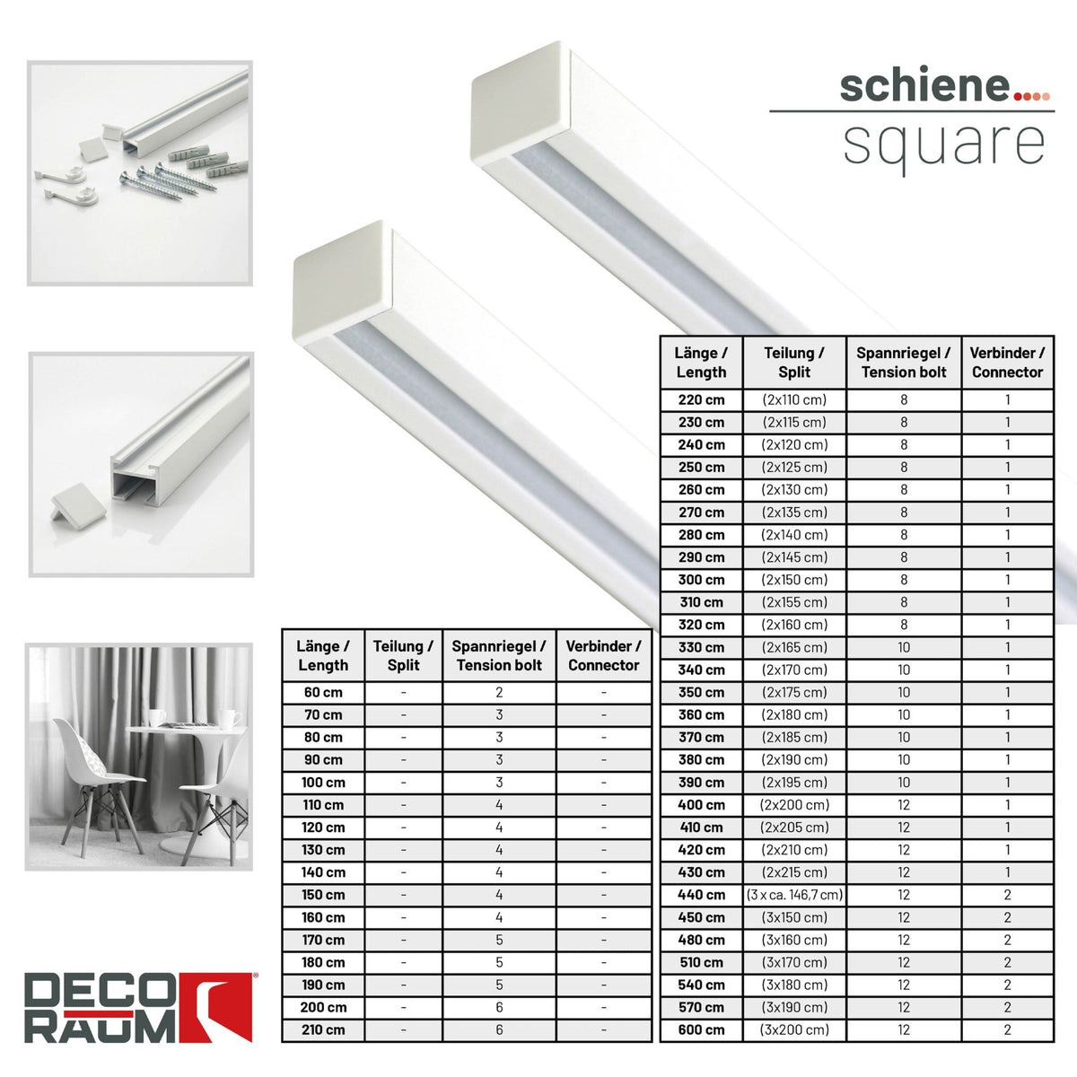 Curtain rail inner track made to measure 1-track white - Series Square
