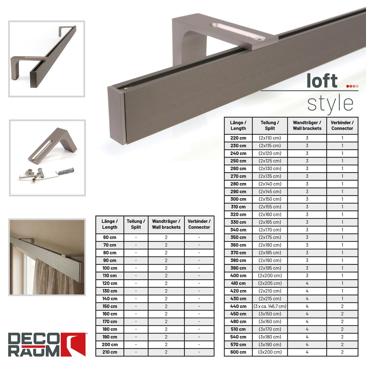 Rail intérieur de tringle à rideaux aspect inox Loft