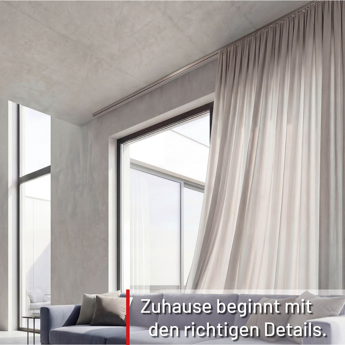 Gardinenschiene Innenlauf auf Maß 1-läufig Edelstahl-optik Serie Square