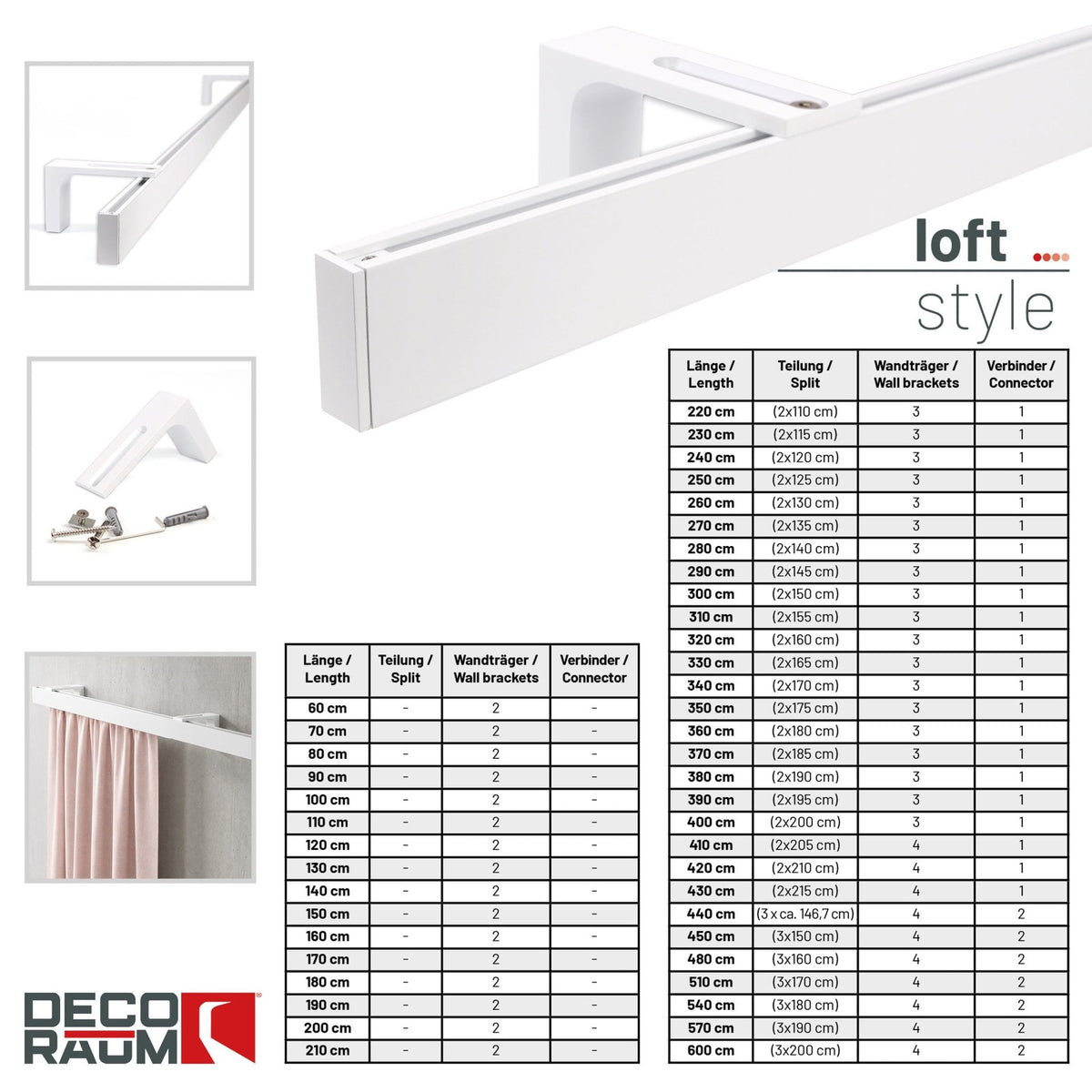 Curtain rail inner track white loft