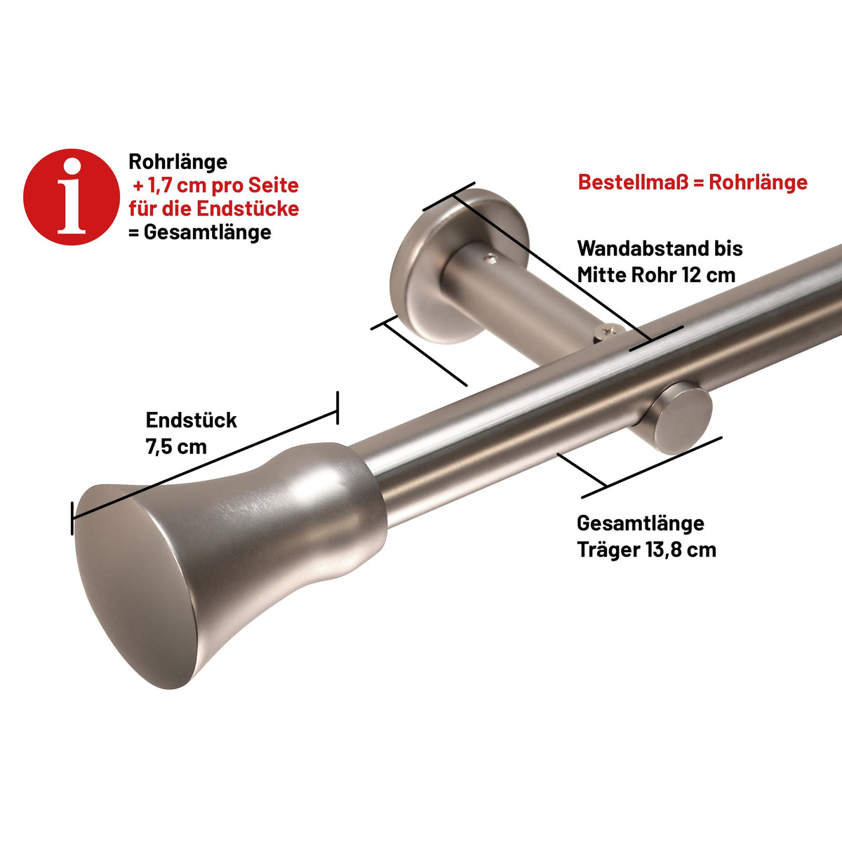 Gardinenstange Style 25mm Edelstahl-optik mit Kegel