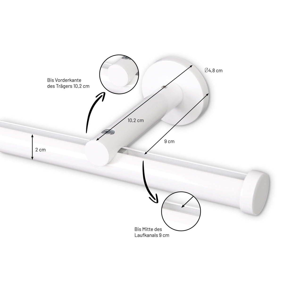 Gardinenstange Innenlauf Modern 20mm Weiß mit Kappe