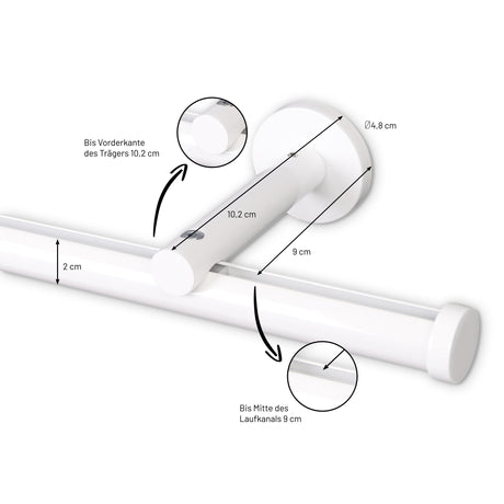 Gardinenstange Innenlauf Modern 20mm Weiß mit Kappe