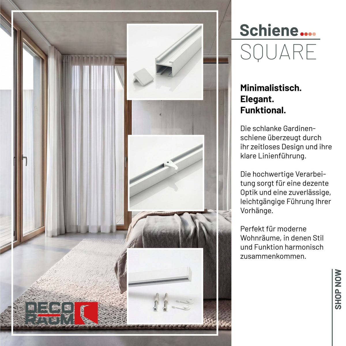 Curtain rail inner track made to measure 1-track white - Series Square