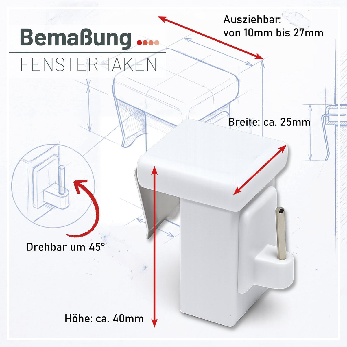 Fensterhaken Weiß Universal