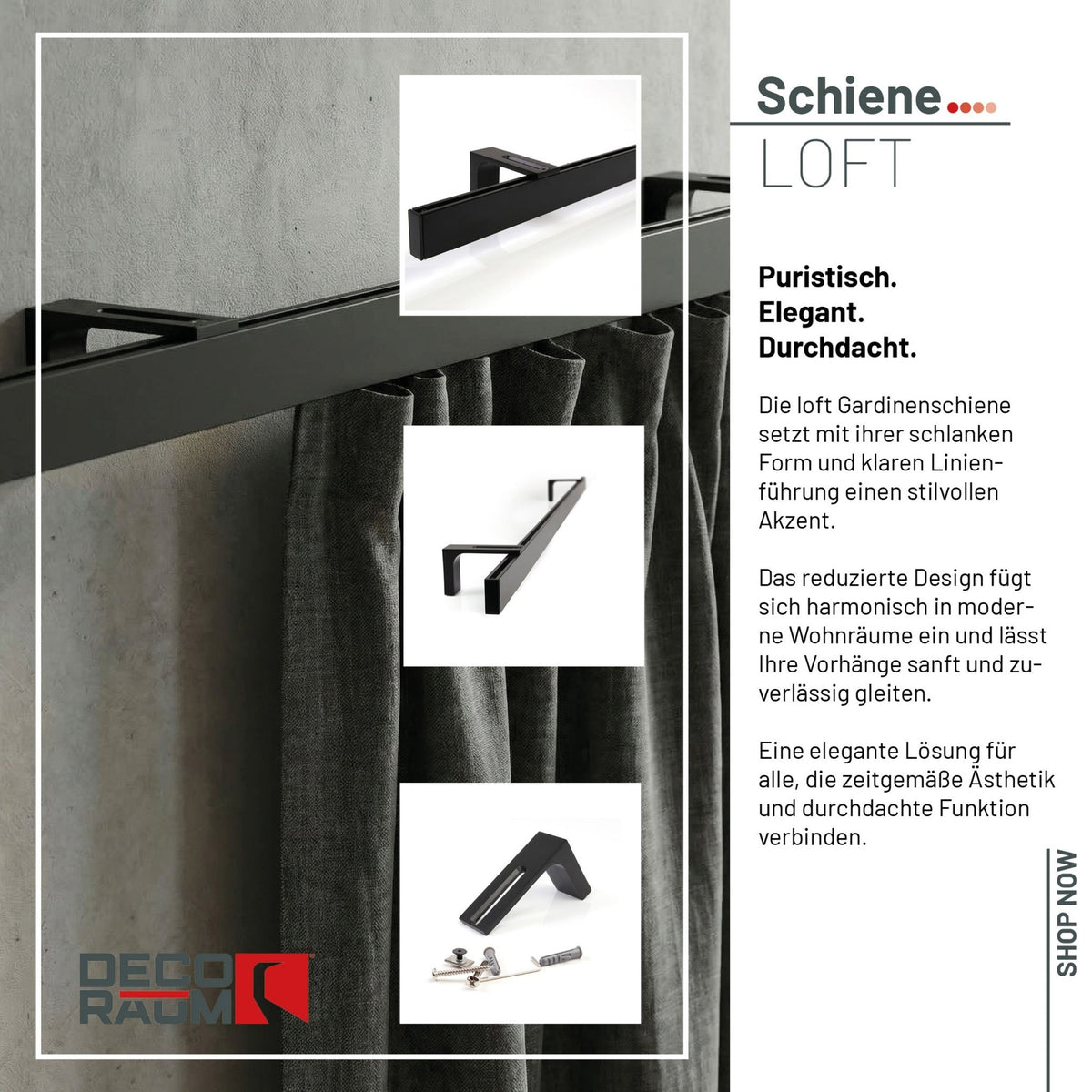 Gardinenschiene Innenlauf auf Maß 1-läufig Schwarz - Serie Loft