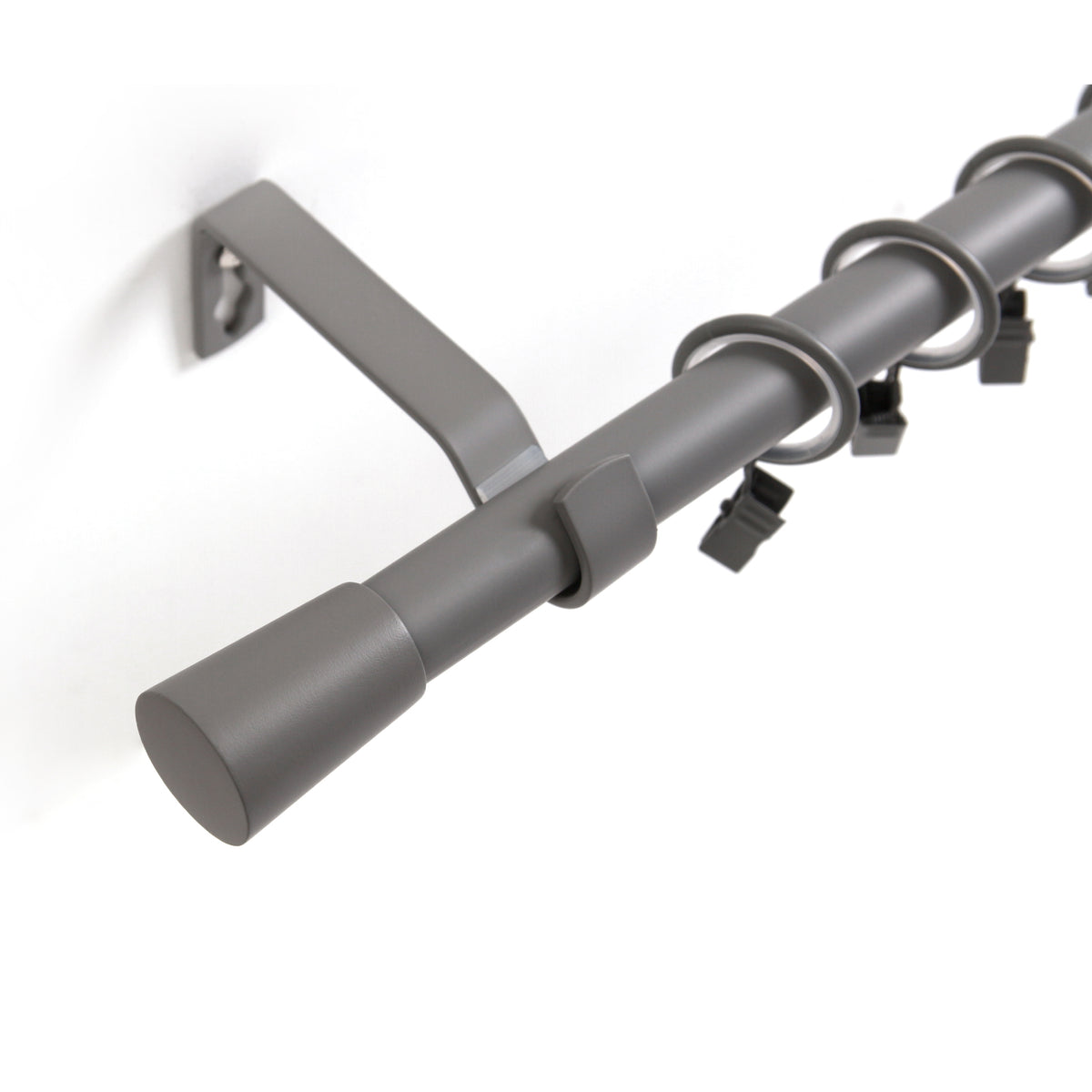 Curtain rod 19mm 1-track grey with cone complete set - Liya series