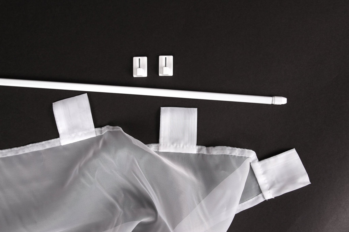 Vitragenstangen Set mit Gardine und Klebehaken