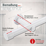 Gardinenstange auf Maß 25mm 1-läufig Weiß mit Kappe - Serie Style
