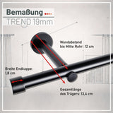 Custom-made curtain rod 25mm 1-track black matt with cap - Style series