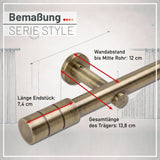 Custom-made curtain rod 25mm 1-track stainless steel look with cylinder - Style series