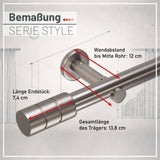 Gardinenstange auf Maß 25mm 1-läufig Edelstahl-optik mit Zylinder - Serie Style