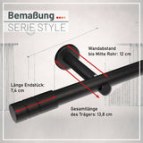 Curtain rod style black matt end piece cylinder 25mm