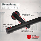 Gardinenstange auf Maß 25mm 1-läufig Schwarz-matt mit Kappe - Serie Style