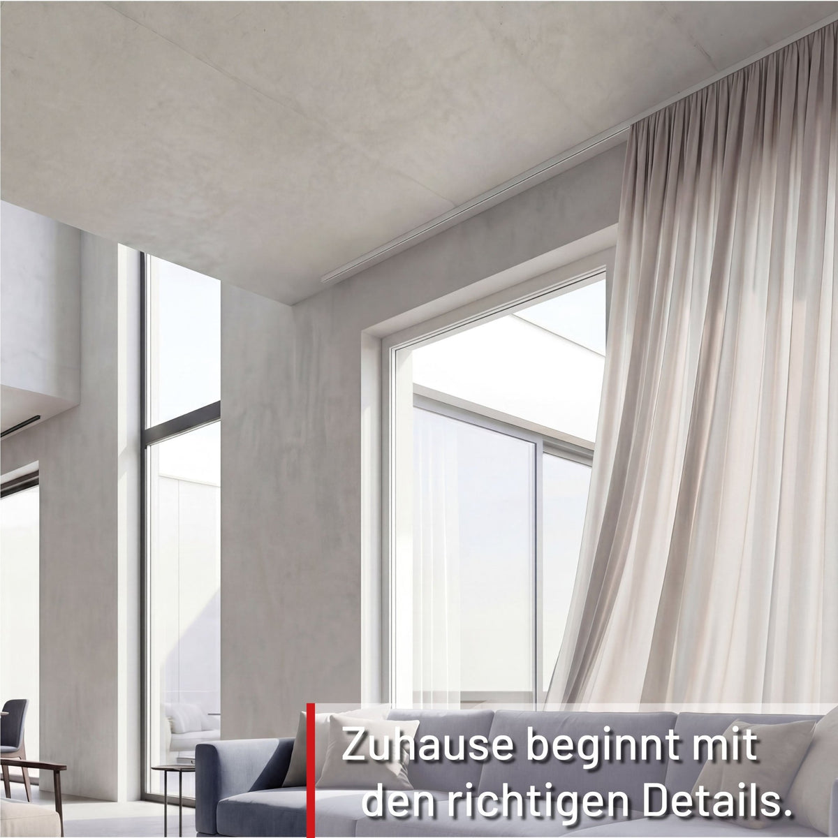 Curtain rail inner track made to measure 1-track white - Series Square